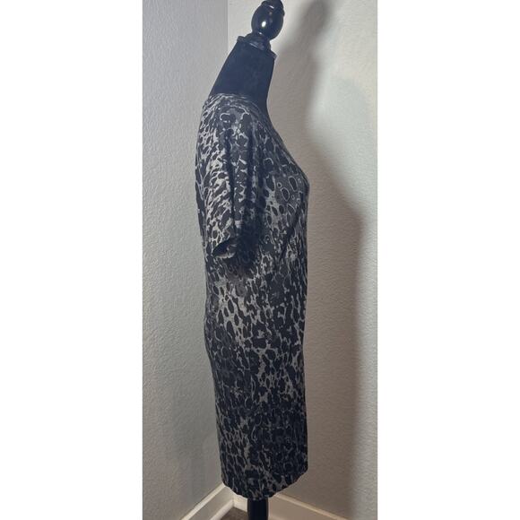 Loft Gray Black Animal Print 100% Wool Knit Sweater Dress Size M Mobwife - Picture 3 of 14